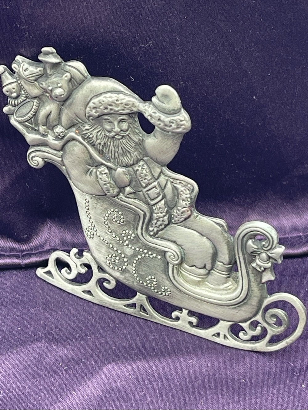 VTG Avon Annual Solid Pewter Ornament: Year 1995 “St. Nicholas” Christmas Sleigh